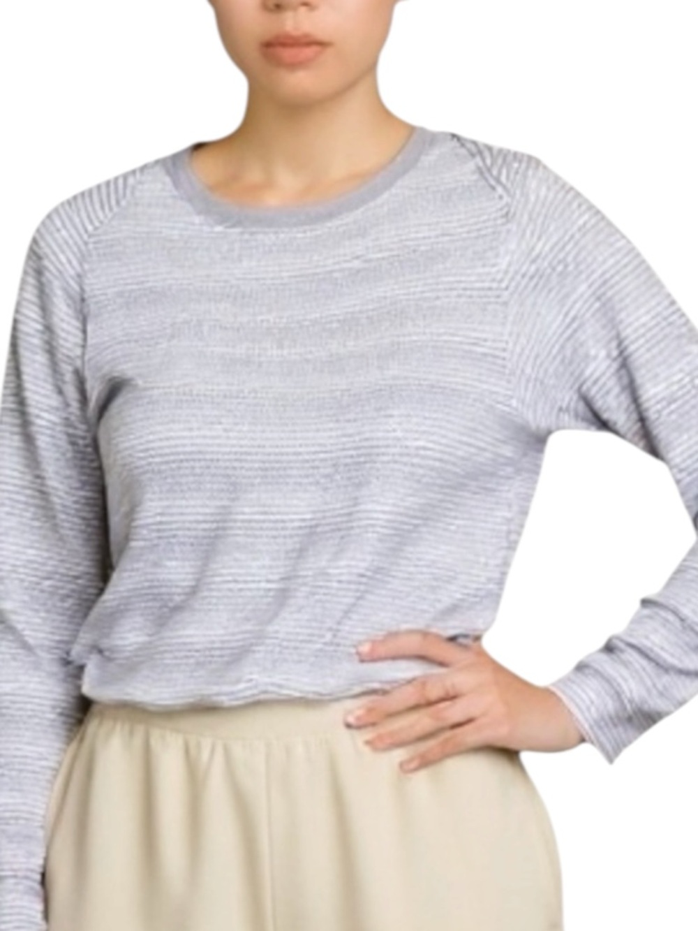 ATHLETA Seamless Eyelet Long Sleeve Tee in Light Gray/White Size XL